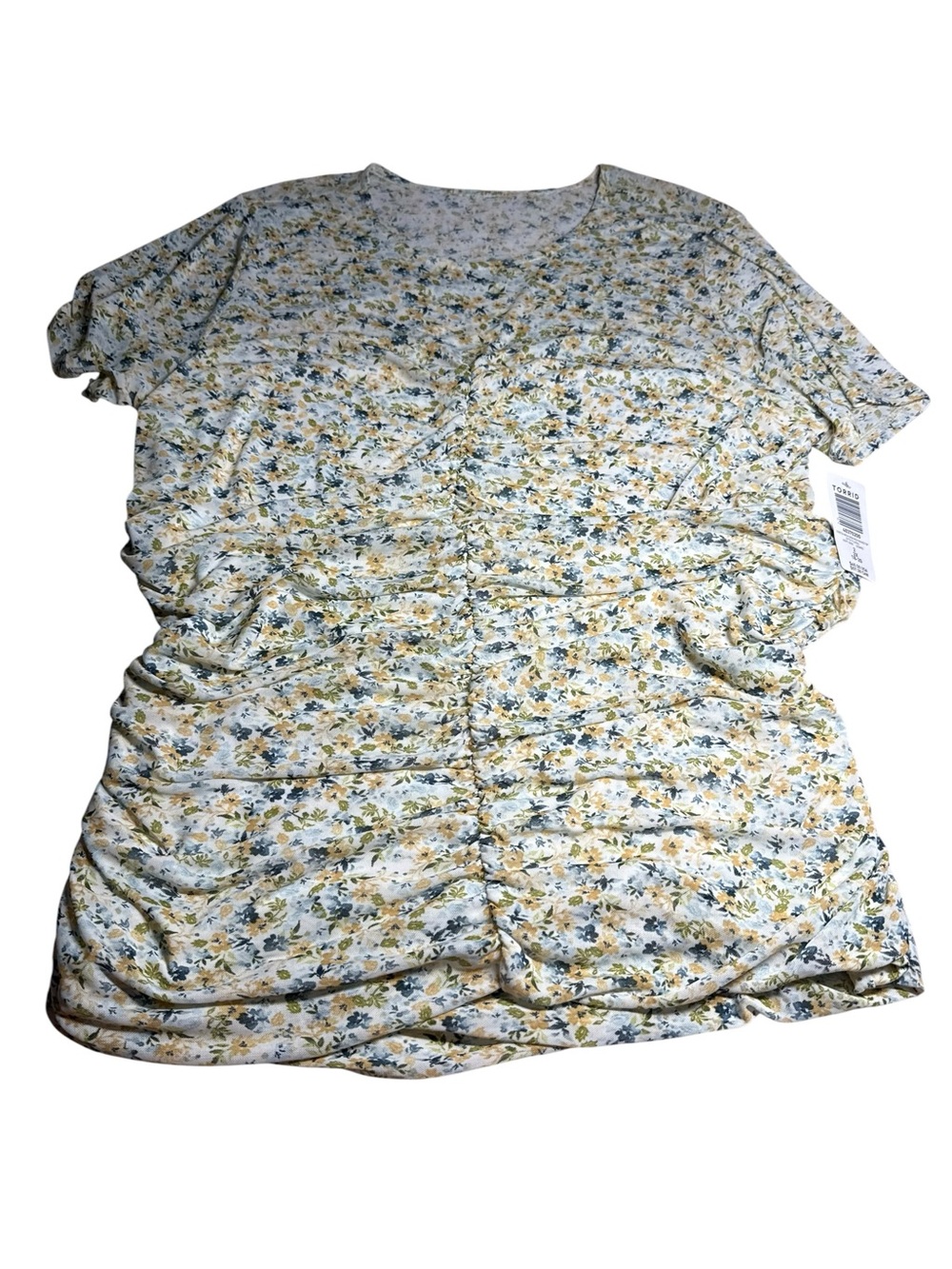 torrid Cream Floral Ruched Front Short Sleeve Blouse
